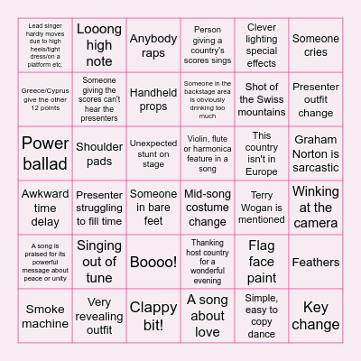 Eurovision Bingo Card