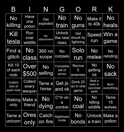 Dead rails bingo Card