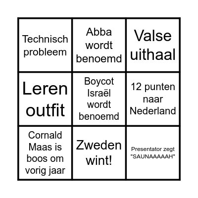 Eurovision Bingo 2025 Bingo Card