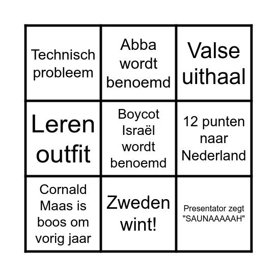 Eurovision Bingo 2025 Bingo Card