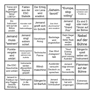 ESC Deutsch Bingo Card