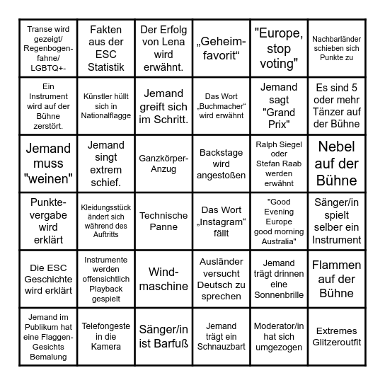 ESC Deutsch Bingo Card