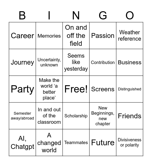 Graduation Bingo Card