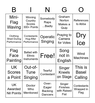 Eurovision Bingo Card