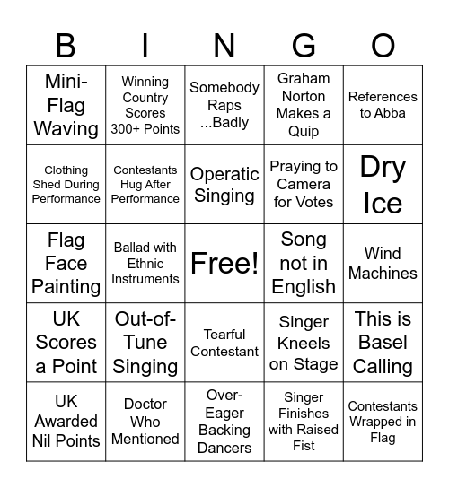 Eurovision Bingo Card