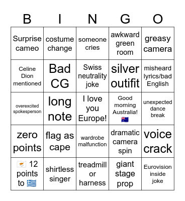 Eurovision 2025 Bingo Card