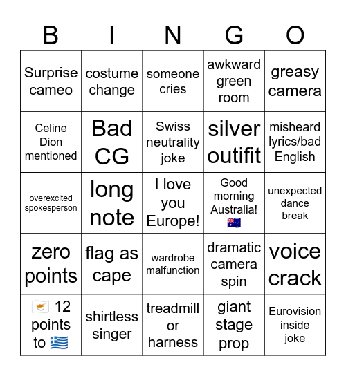 Eurovision 2025 Bingo Card
