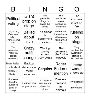🎉 Eurovision 2025 🎉 Bingo Card