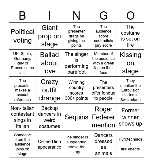 🎉 Eurovision 2025 🎉 Bingo Card