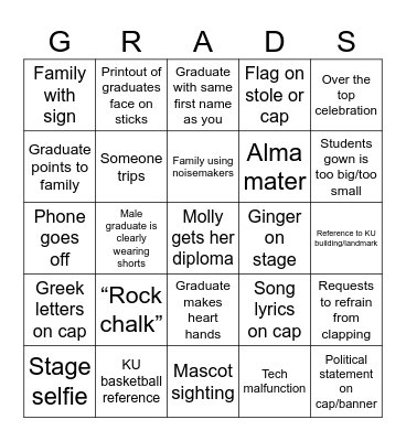 KU graduation bingo 2025 Bingo Card