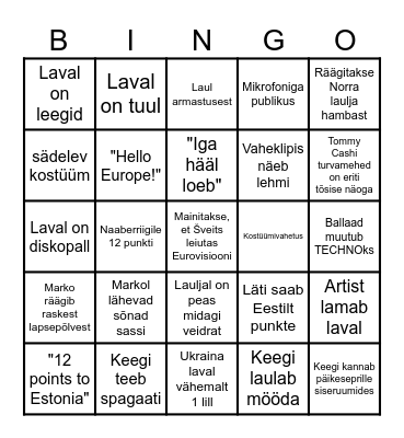 Eurovision 2025 Bingo Card