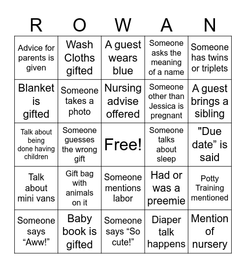 BABY SHOWER BINGO Card
