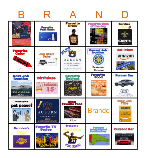 Brandon Auburn Graduation BINGO Card