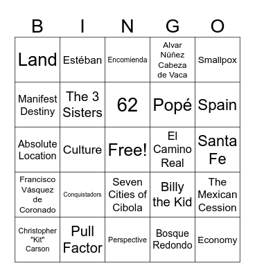 New Mexico History Bingo Card