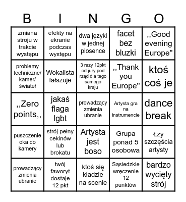EUROVISION 2025 Bingo Card