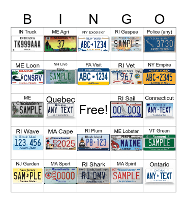 New England Road Trip Bingo Card