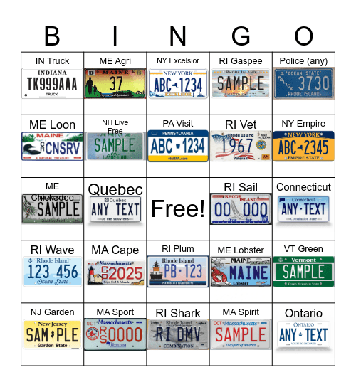 New England Road Trip Bingo Card