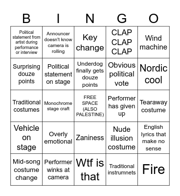 EUROVISION 2025 Bingo Card