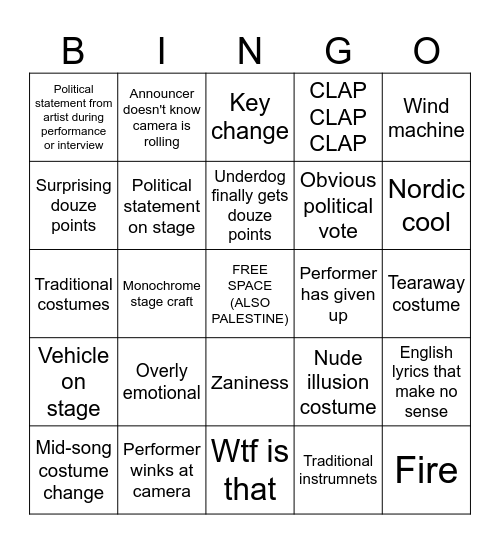 EUROVISION 2025 Bingo Card