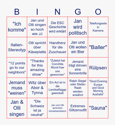 ESC Bullshitbingo 2025 Bingo Card