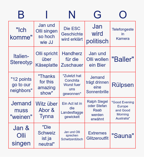 ESC Bullshitbingo 2025 Bingo Card