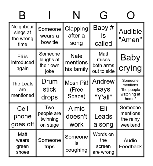 Church Bingo Card
