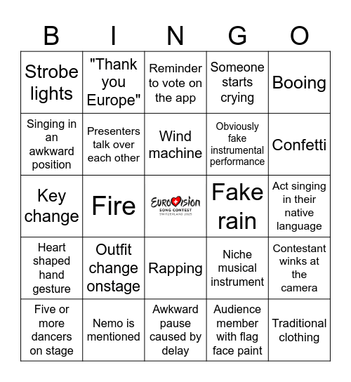 Eurovision 2025 Bingo Card