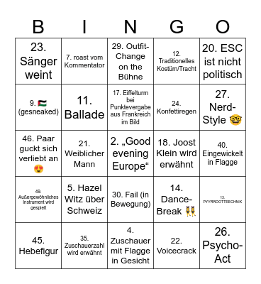 ESC 2025 Bingo Card