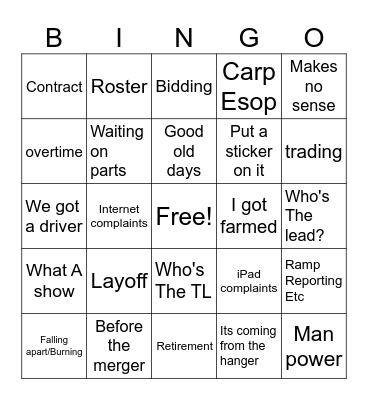 United Airlines Common Fraises Bingo Card