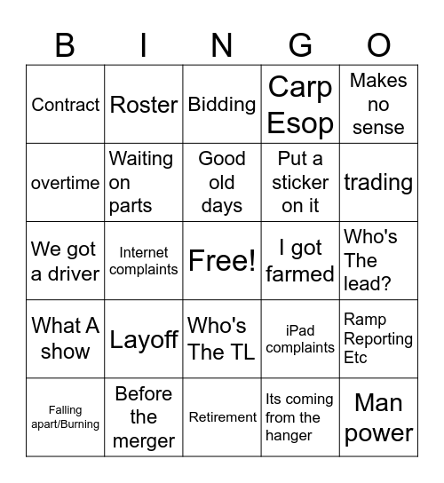United Airlines Common Fraises Bingo Card