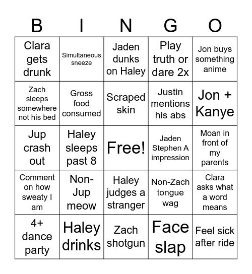 Disney trip Bingo Card