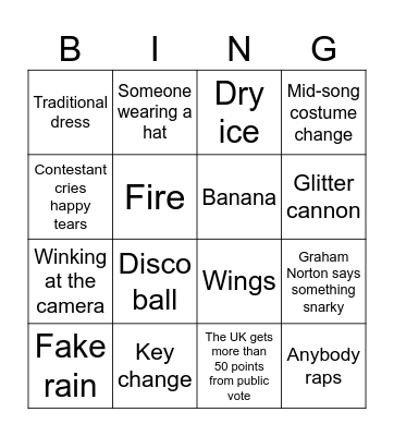 Eurovision Bingo Card
