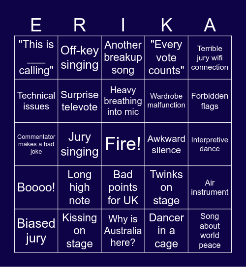 ERIKAVISION 2025 Bingo Card