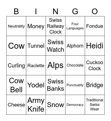 Switzerland Bingo Card