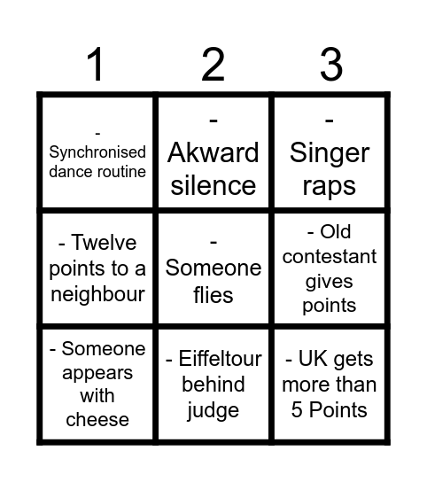 Eurovision 2025 Bingo Card