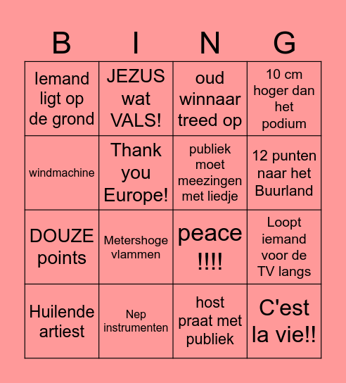 Songfestival 2025 Bingo Card