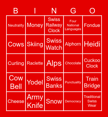 Switzerland Bingo Card