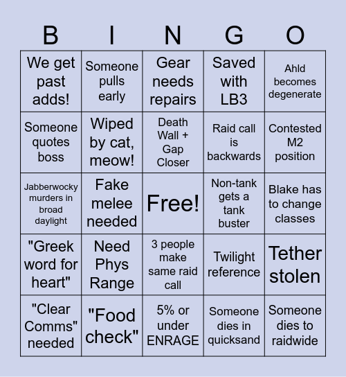 Dusk Raid Night Bingo Card
