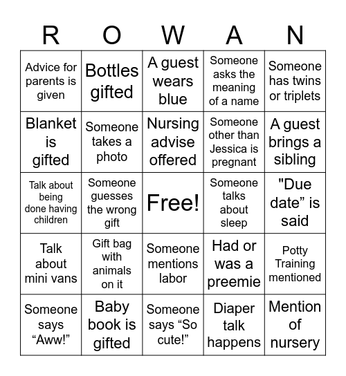 BABY SHOWER BINGO Card