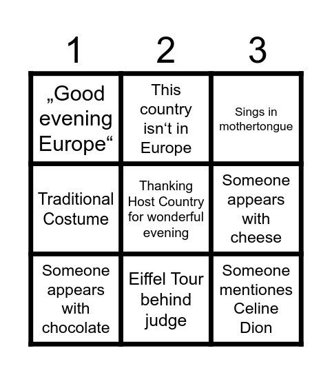 Eurovision 2025 Bingo Card