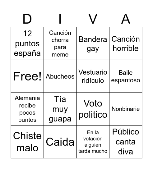 Eurovisión 2025 Bingo Card