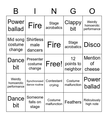 Cake Eurovision Bingo 2025 Bingo Card