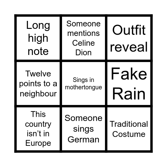 Eurovision 2025 Bingo Card
