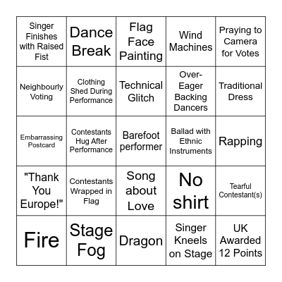 Eurovision 2025 Bingo Card