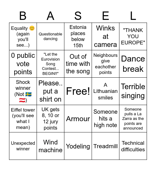 Eurovision 2025 Bingo Card