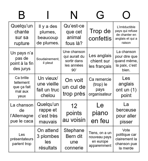 Eurovision 2025 Bingo Card