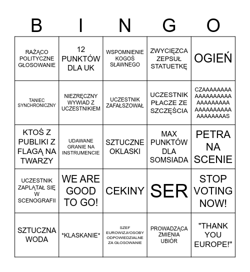 eurowizja bingo Card