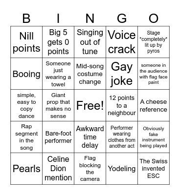 Silver Road Eurovision Bingo Card