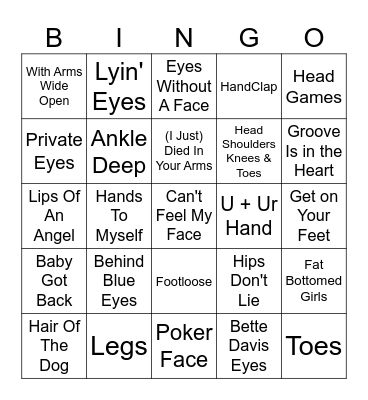 "Body Parts" Bingo Card