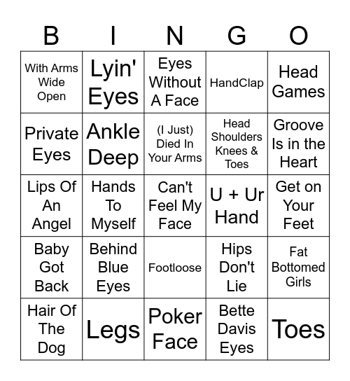 "Body Parts" Bingo Card